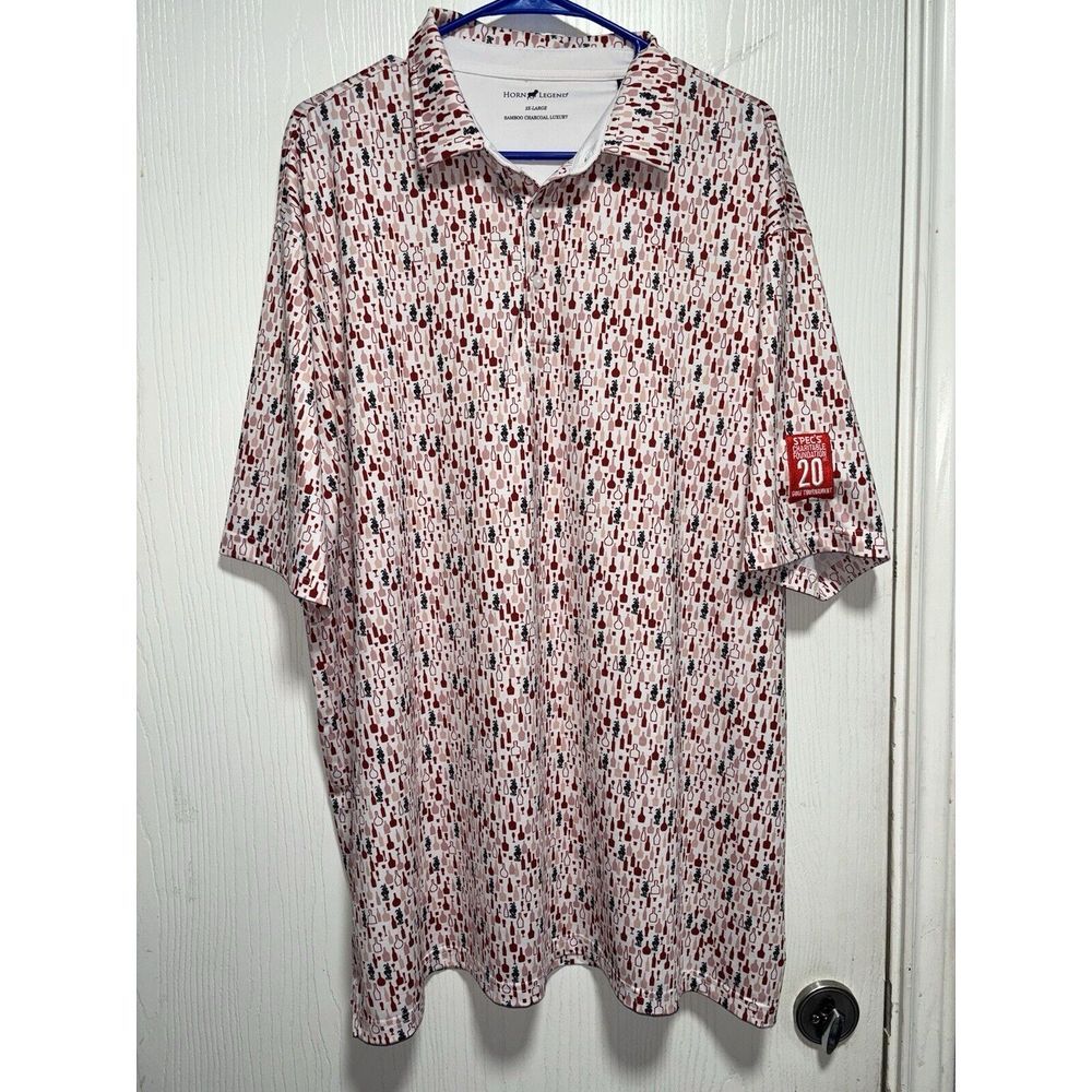 SPEC'S x Horn Legend‎ Performance Allover Rabbit Wine Print Polo Golf Shirt XXL